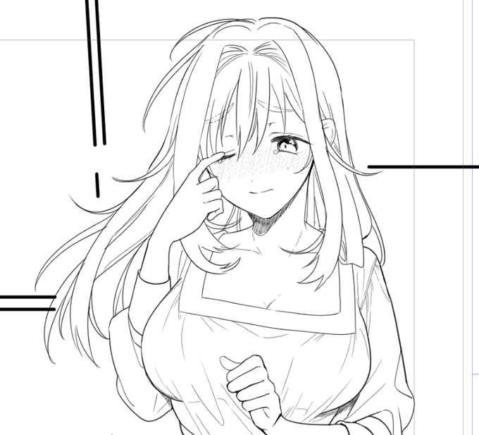 ペン入れ始めた!今回は太眉おねえさん 