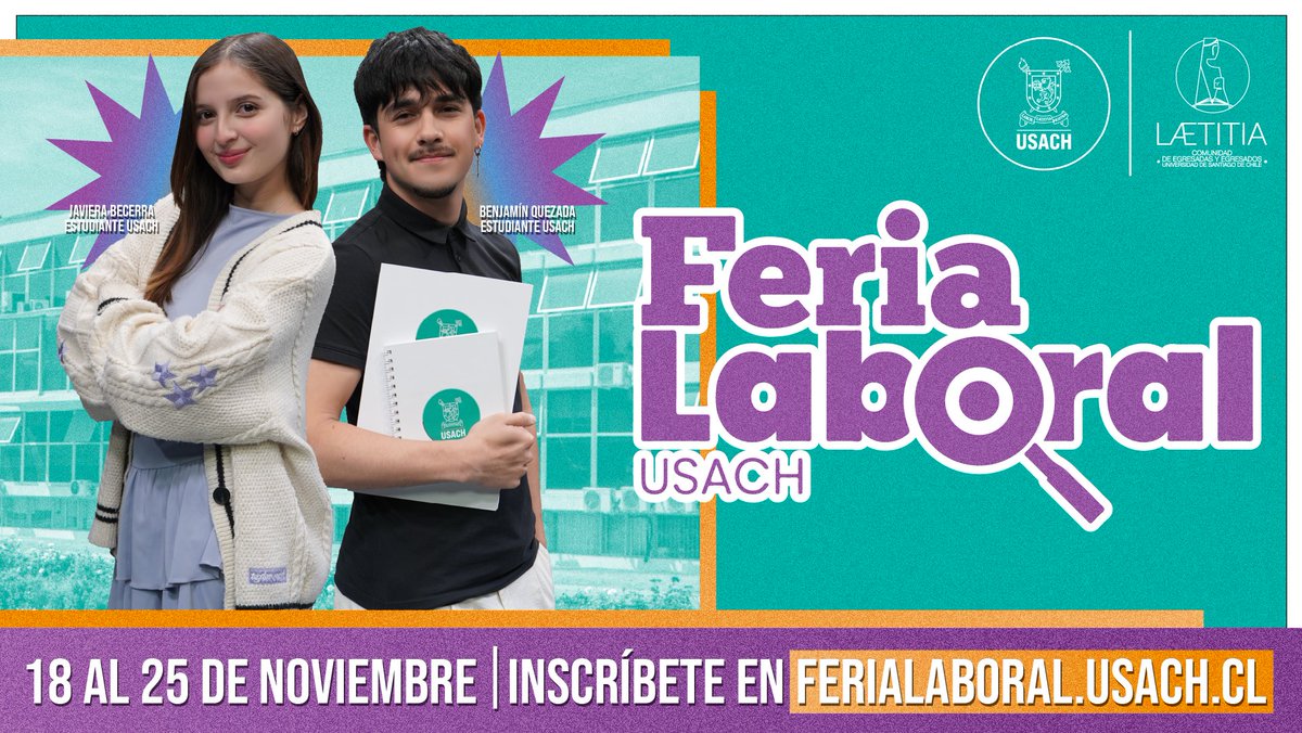 Egresados_USACH's tweet image. ¿Eres de la Usach y estás buscando tu primer empleo, práctica o próximo trabajo? ¡Entonces no te quedes fuera de la Feria Laboral Usach 2025!🦁

Desde el 18 al 25 de noviembre podrás conocer las oportunidades laborales de diferentes empresas a través de ferialaboral.usach.cl💼