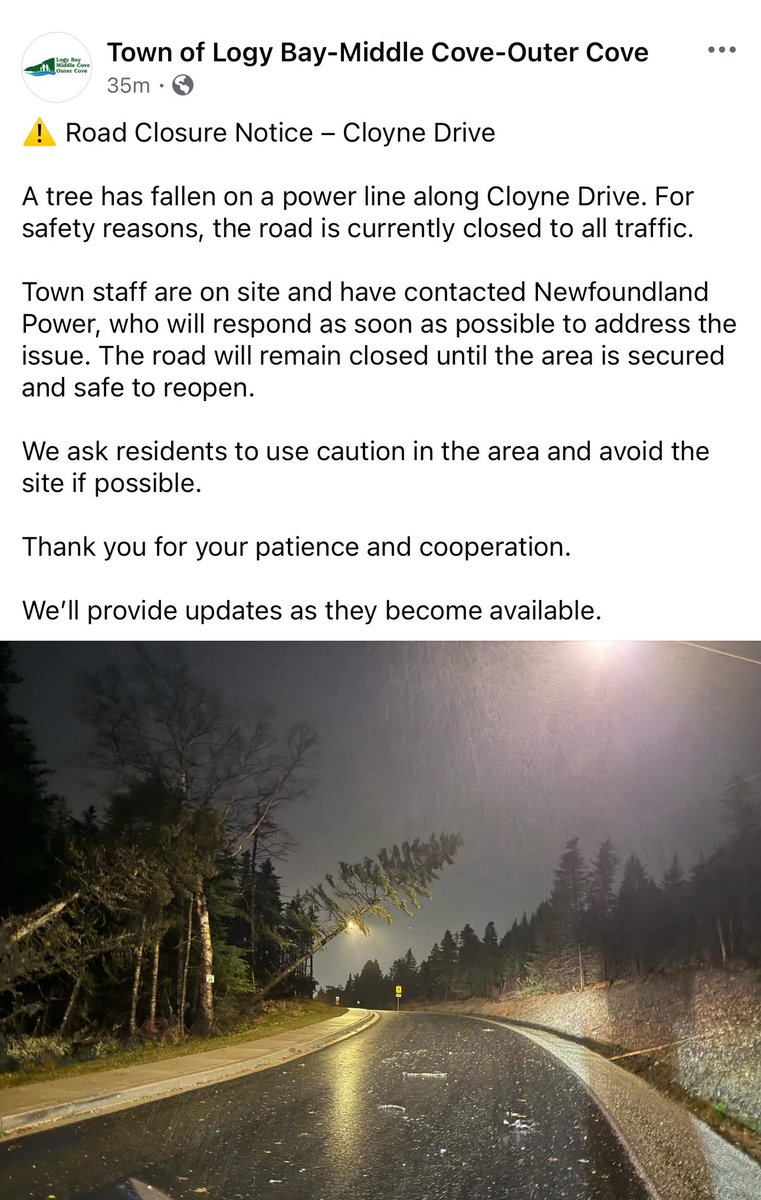 Ashley_LBMCOC's tweet photo. Please avoid this area. Stay safe everyone! @VOCMNEWS @947ozfm @NTVNewsNL  @CBCNL @townoflbmcoc https://t.co/MF1Tby4B8j