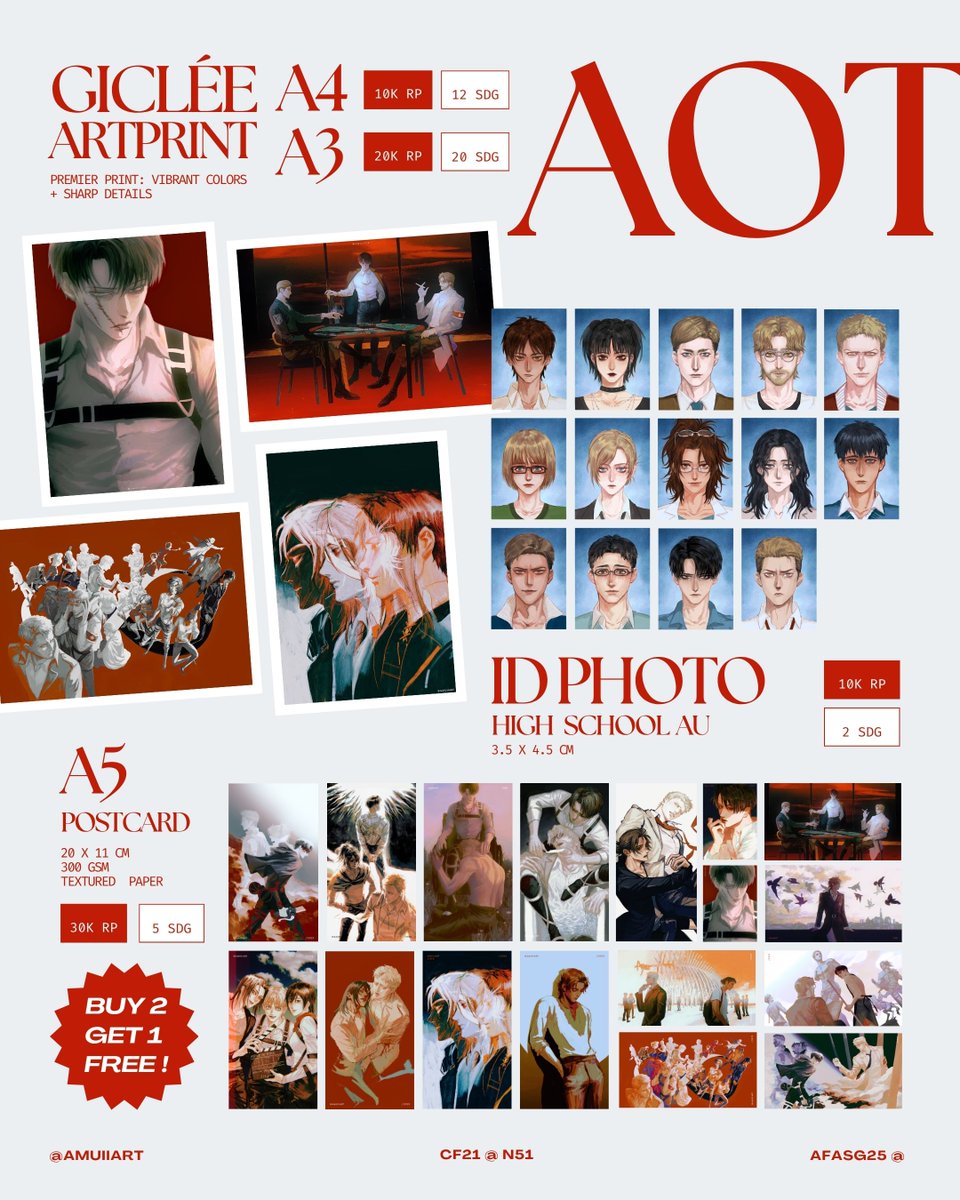 Amuiiart's tweet photo. ♦️RTs &amp; CMs are appreciated!!!! My first Indo trip, thanks @jyill__ for taking me here!!!
#cf21 &amp; #afasg25 P0 +  CATALOGUE

♦️P0: 5-13 nov 2025 
♦️Fandom: AOT Attack on titan, JOJO, Demon Slayer +
 
 #cf21catalogue #CFXXI #COMIFURO21 https://t.co/0R0KP6uQUO
