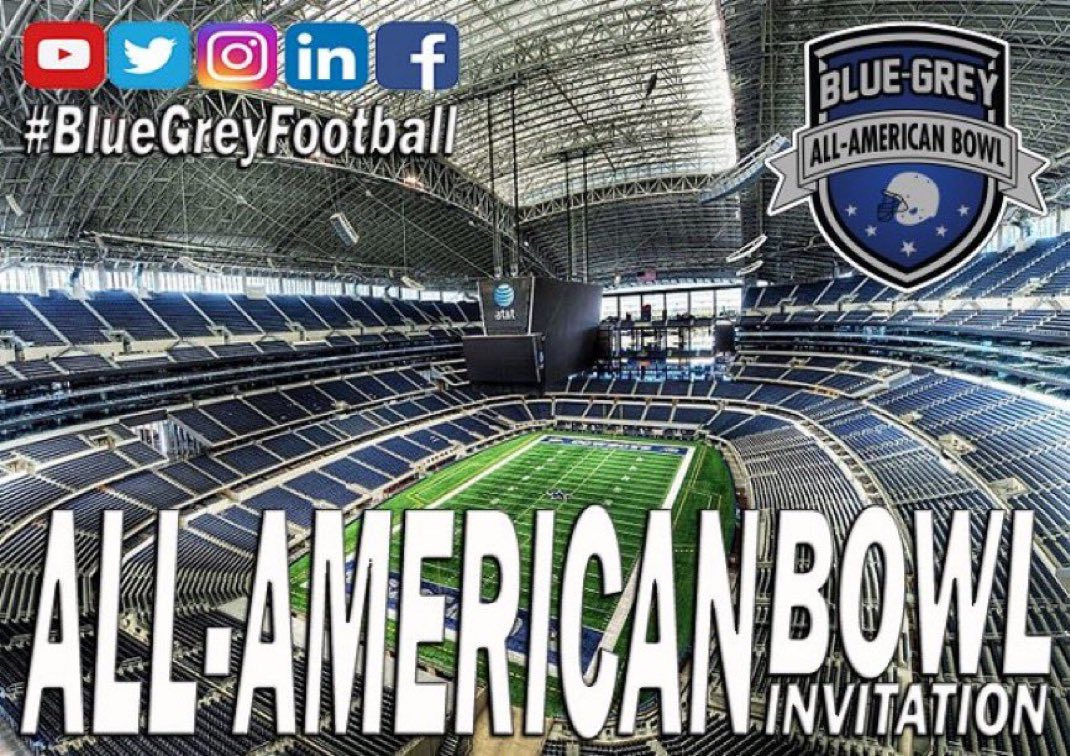 I am excited to share that I have recieved an invitation to partake in the All- American Blue-Grey Bowl game at AT&amp;T Stadium January 5th. <a href="/ttristtannnn/">Tristan Lundy</a> <a href="/lrosenberg101/">Lauren Rosenberg 🎗️</a> <a href="/ericdroddy/">Eric Droddy</a> <a href="/CoachDroddy15/">Easton Droddy</a> <a href="/TXRecruits/">Texas Recruits</a> <a href="/TXTopTalent/">TX TOP TALENT</a>  <a href="/BlueGreyFB/">Blue-Grey All-American Bowl</a> #BlueGreyFootball