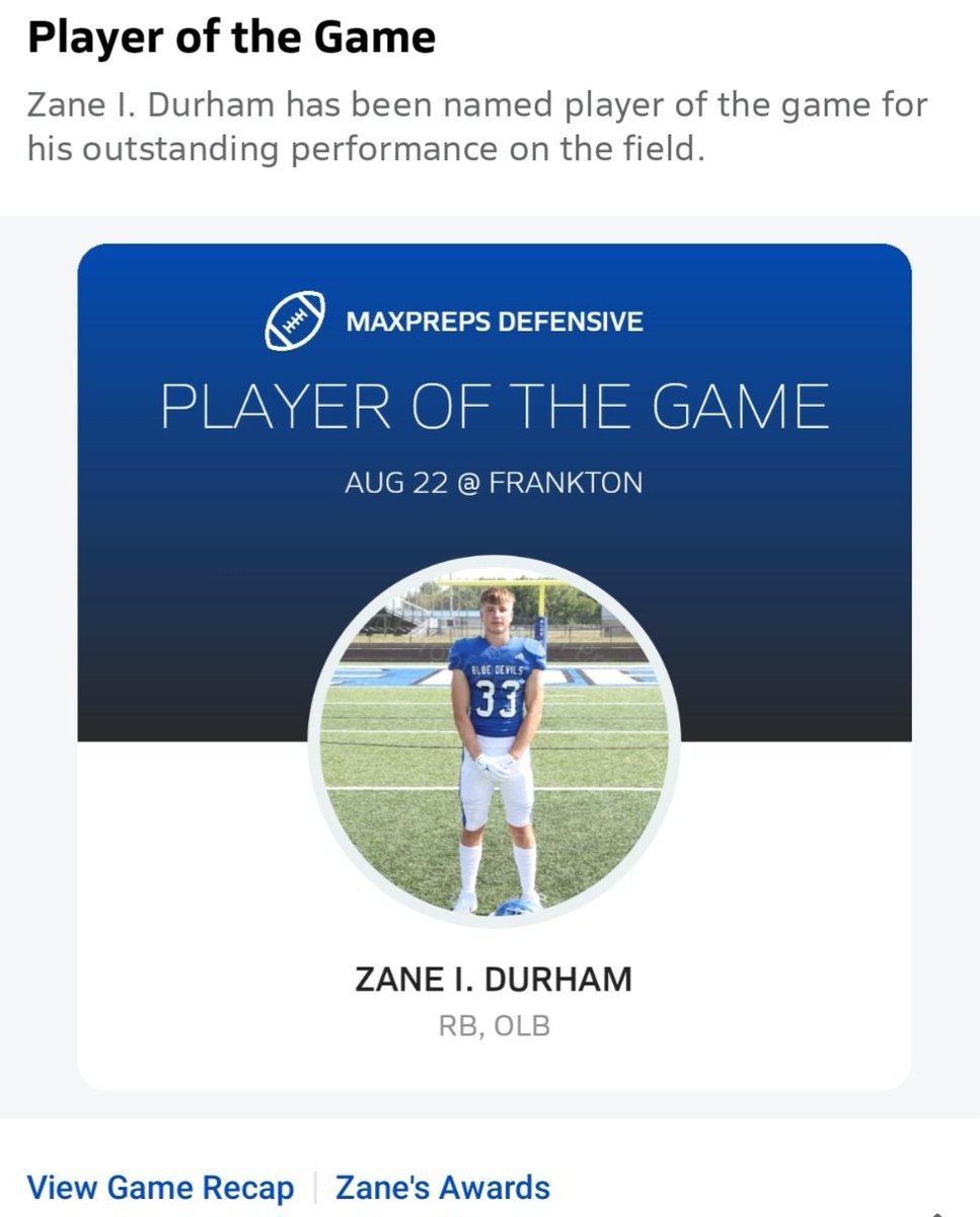 Thank you Indiana MaxPreps, I am honored to have been selected as PLAYER OF THE GAME, (×4) times this season. Although our season has come to an end, I will be back and ready to compete for my junior year and season. Again, many thanks for your support.