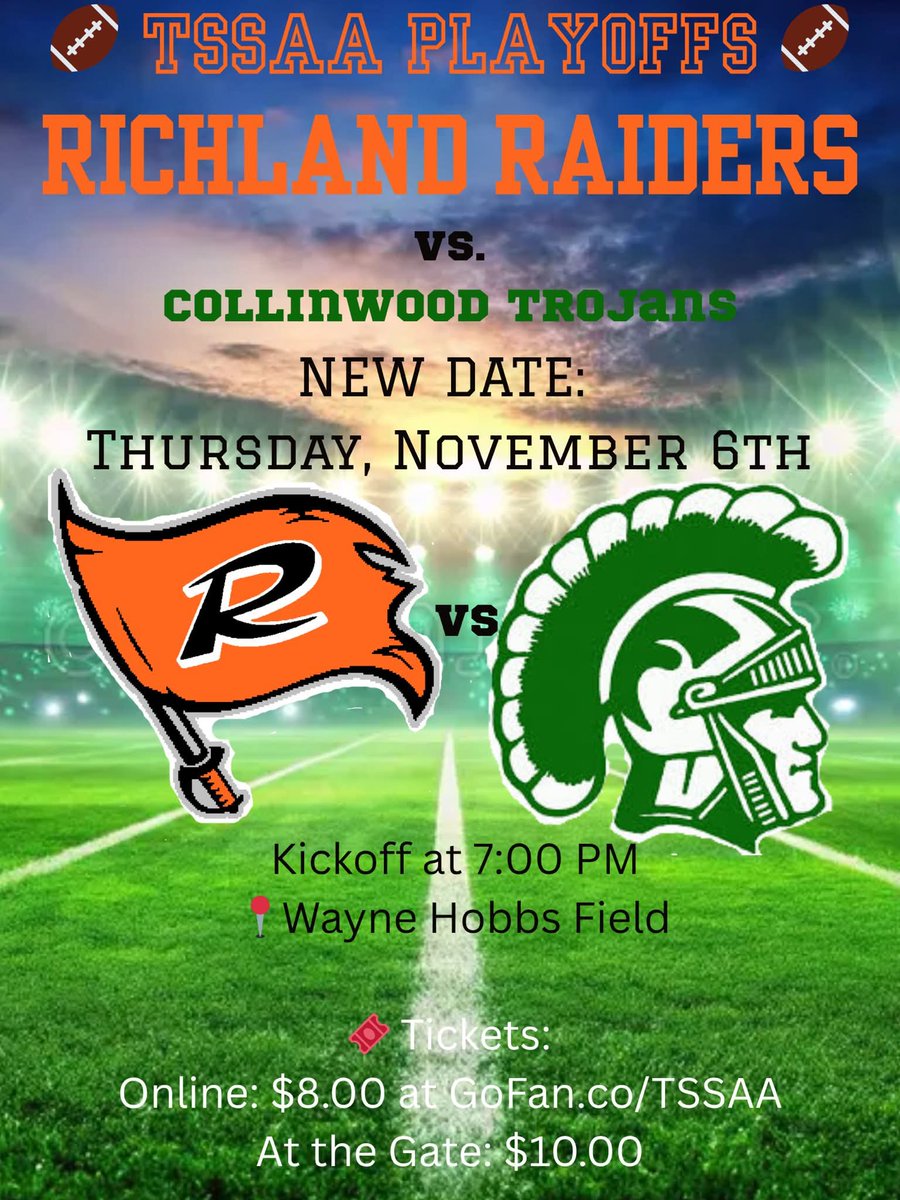 #Raider_Nation ATTENTION!! Note the change! #KeepFighting #LeaveNoDoubt