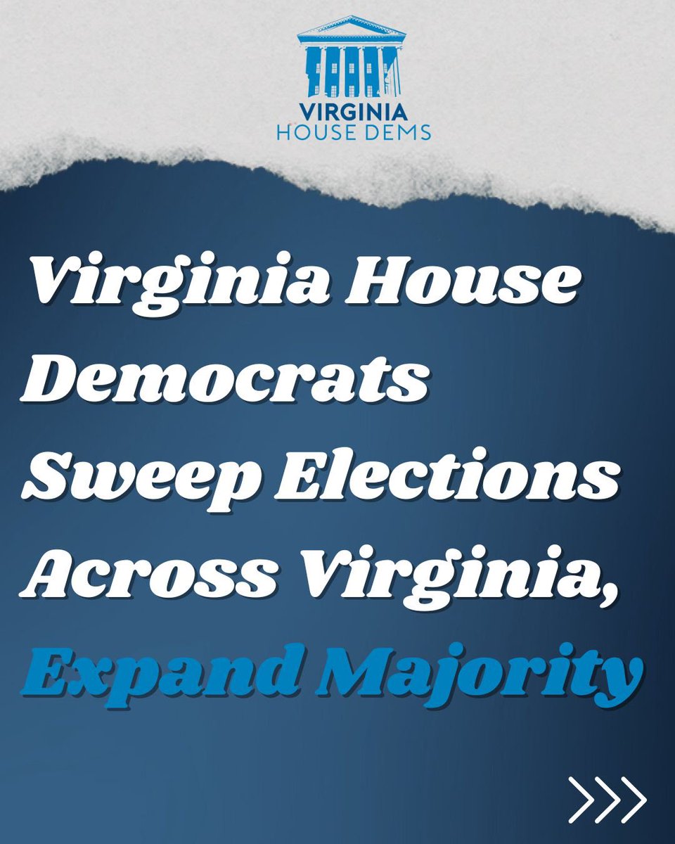 VAHouseDems's tweet photo. BREAKING: Virginia House Democrats expanded our majority! 💙

Across the Commonwealth, Virginians chose progress — voting to protect freedoms, lower costs, and strengthen our public schools. Our candidates, campaign teams, and volunteers powered one of the most competitive and inspiring elections in Virginia history.

This victory belongs to the people of Virginia — and together, we’re ready to keep delivering results.

Read more ⬇️