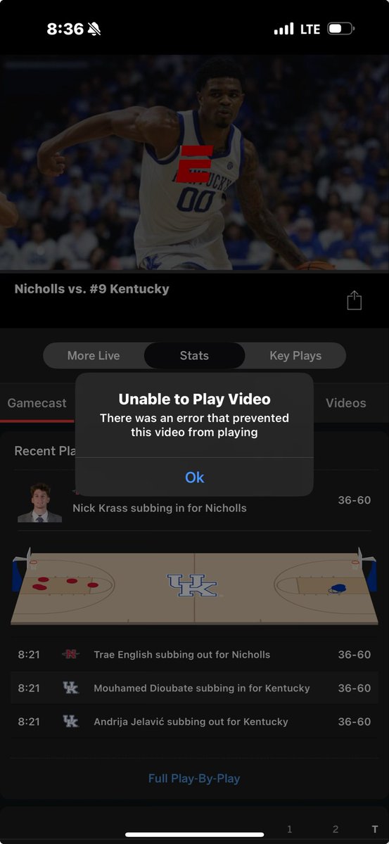 myates6's tweet photo. @espn first Monday Night Football and now can’t watch the Cats. If you aren’t going to put your product on YouTube TV anymore at least get an app that works. https://t.co/2qVuhEnAcU