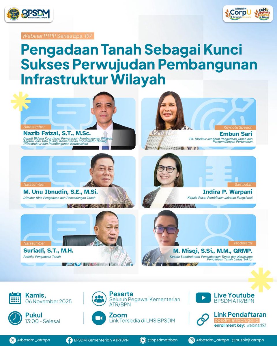 KANTAHKABKUDUS's tweet photo. Hai #SobatBPSDM, Kamis Webinar Kamis Belajar Sob!!! 🕐🎉
Menghadirkan para narasumber yang keren dan berkompeten, yuk ikuti bersama Webinar PTPP Series yang bertemakan “Pengadaan Tanah Sebagai Kunci Sukses Perwujudan Pembangunan Infrastruktur Wiayah”
#BPSDMATRBPN https://t.co/jBXhwWHecu