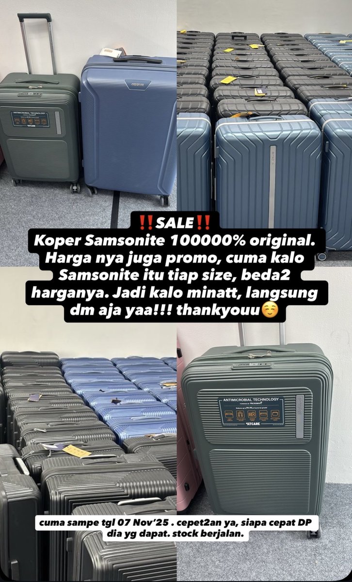 thomasardiantoo's tweet photo. Guys, MAP lagi adain bazzar koper untuk American Tourister dan Samsonite ni harganya murahh banget. Start harga dari 1.3 juta semua (american tourister) dan samsonite mulai dari 2 jutaan aja!! 🔥🔥
kalau ada yang minat bisa langsung DM aja yaa. Ini contoh catalognya💯💯 https://t.co/XHIKaDLoHc