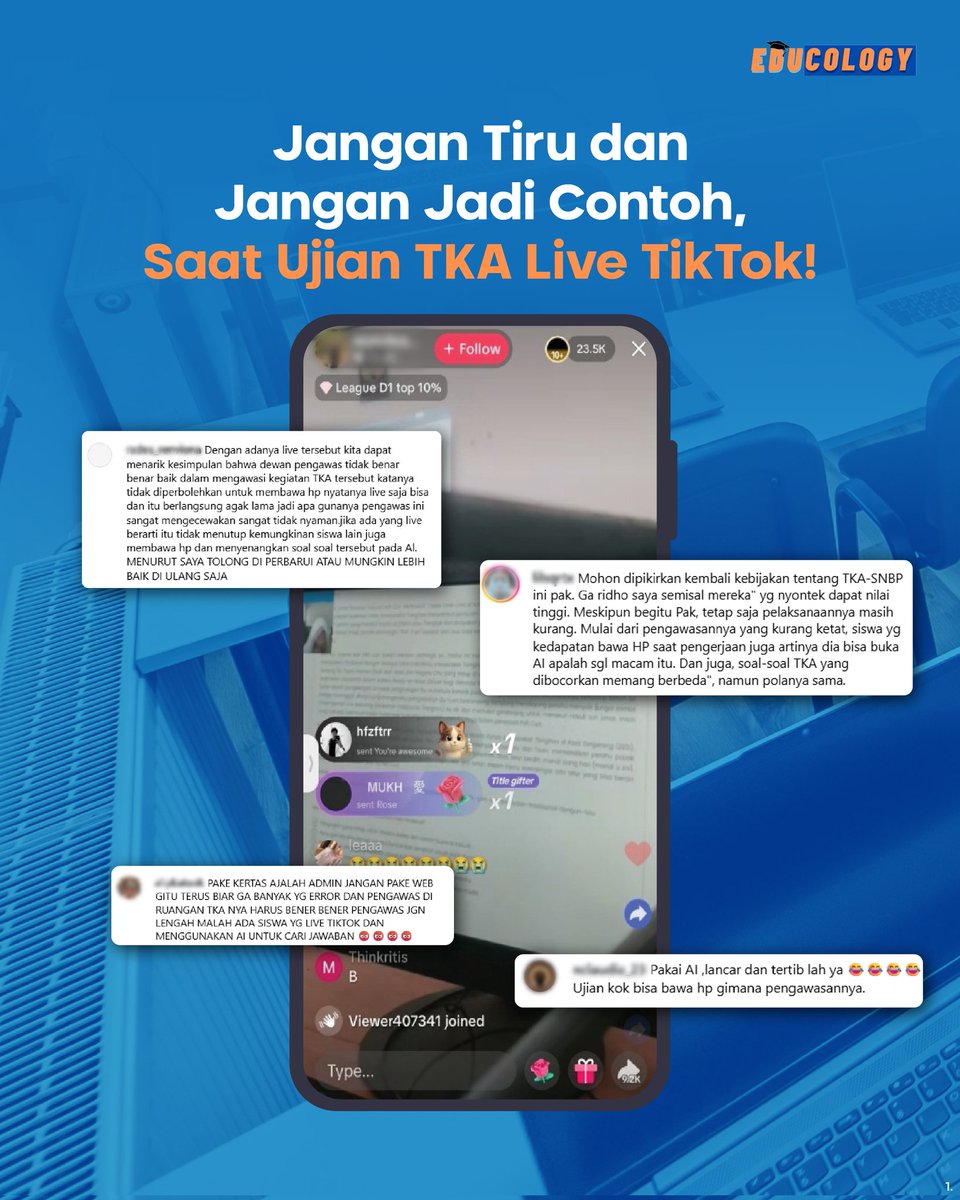educology_id's tweet photo. Tidak untuk dicontoh dan ditiru membawa HP saat ujian ‼️

Ujian bukan tempat untuk curang! Teruntuk peserta dan pengawas TKA 2025, mari kita junjung tinggi integritas dan kejujuran ✊🏻

#TKA #TKAJujurGembira #TesKemampuanAkademik https://t.co/J0x3mszgdv