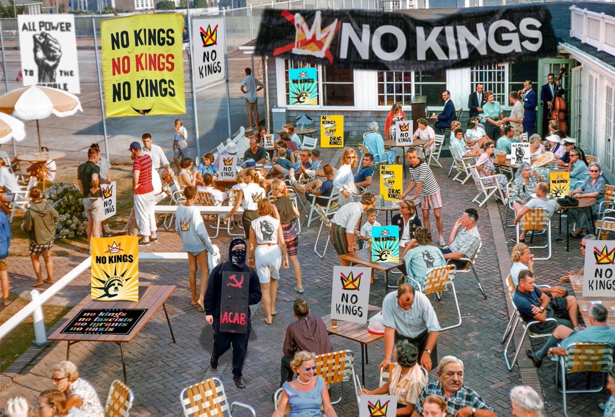 A recent cocktail party and No Kings protest at the tennis club on Martha’s Vineyard.