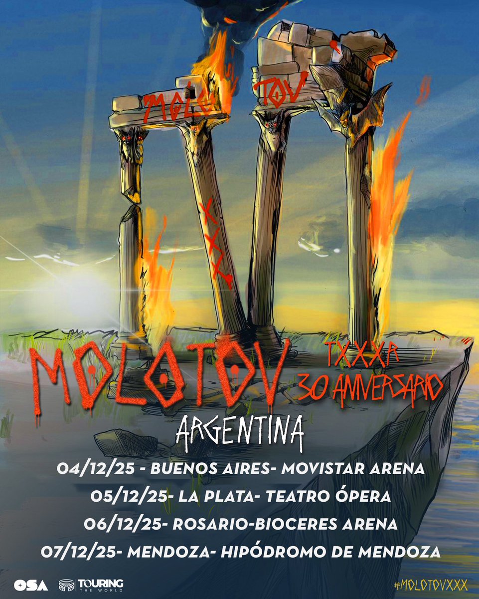 Argentina! 🇦🇷 
Recuerden que tenemos una cita con ustedes en diciembre para seguir celebrando nuestro 30 aniversario!
No falten 😎✌️
#molotovxxx
linktr.ee/MOLOTOVXXX?utm…