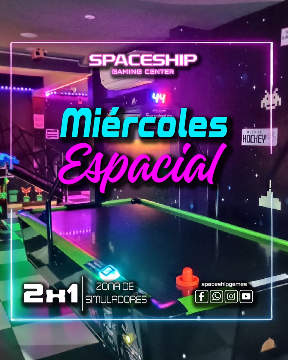 CenterSpaceship's tweet image. ✨ ¡Vive un Miércoles Espacial en Spaceship!
Ven con tu amigo gamer y disfruta del 2x1 en la zona de simuladores 🕹️👾

¡Vive la Experiencia! 🌌

#MiércolesEspacial #PromoGamer #2x1 #ZonaDeSimuladores #Spaceship #Games #Galacticos #Gaming #GamingCenter