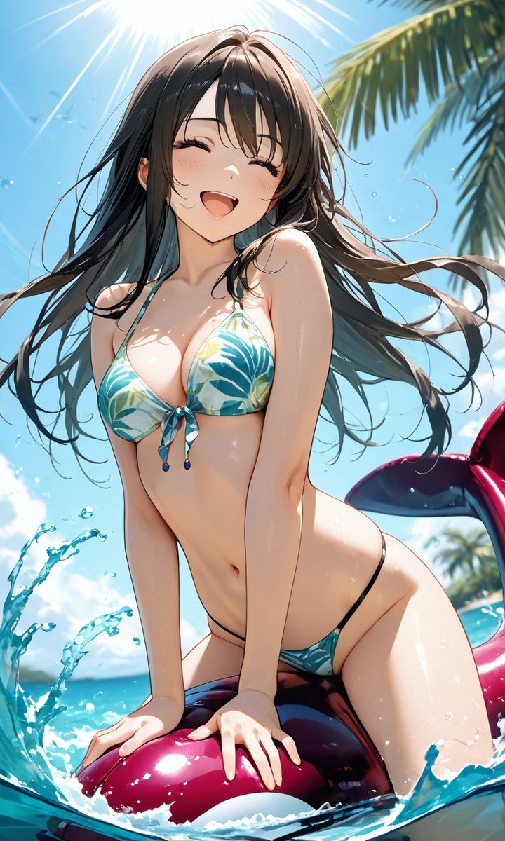 chipmunk_komugi's tweet image. このフロート楽しい〜っ！♪

This is an original SFW anime-style illustration of a cheerful girl enjoying a pool float on a sunny day. Purely fictional character design. No adult content. #AnimeArt #SummerVibes