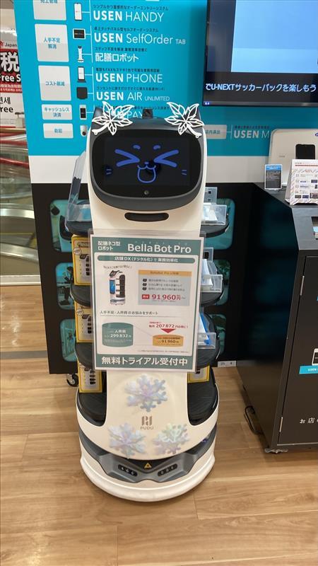 猫型配膳ロボ「BellaBot」ちゃん🐱 寒さに負けず、本日も元気に稼働中