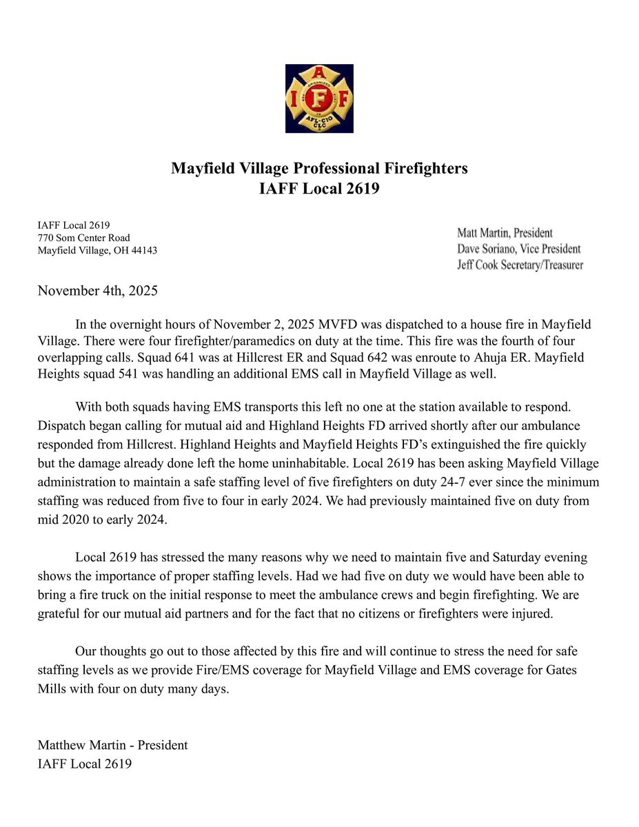 Mayfield Village Firefighters Local 2619 tweet media