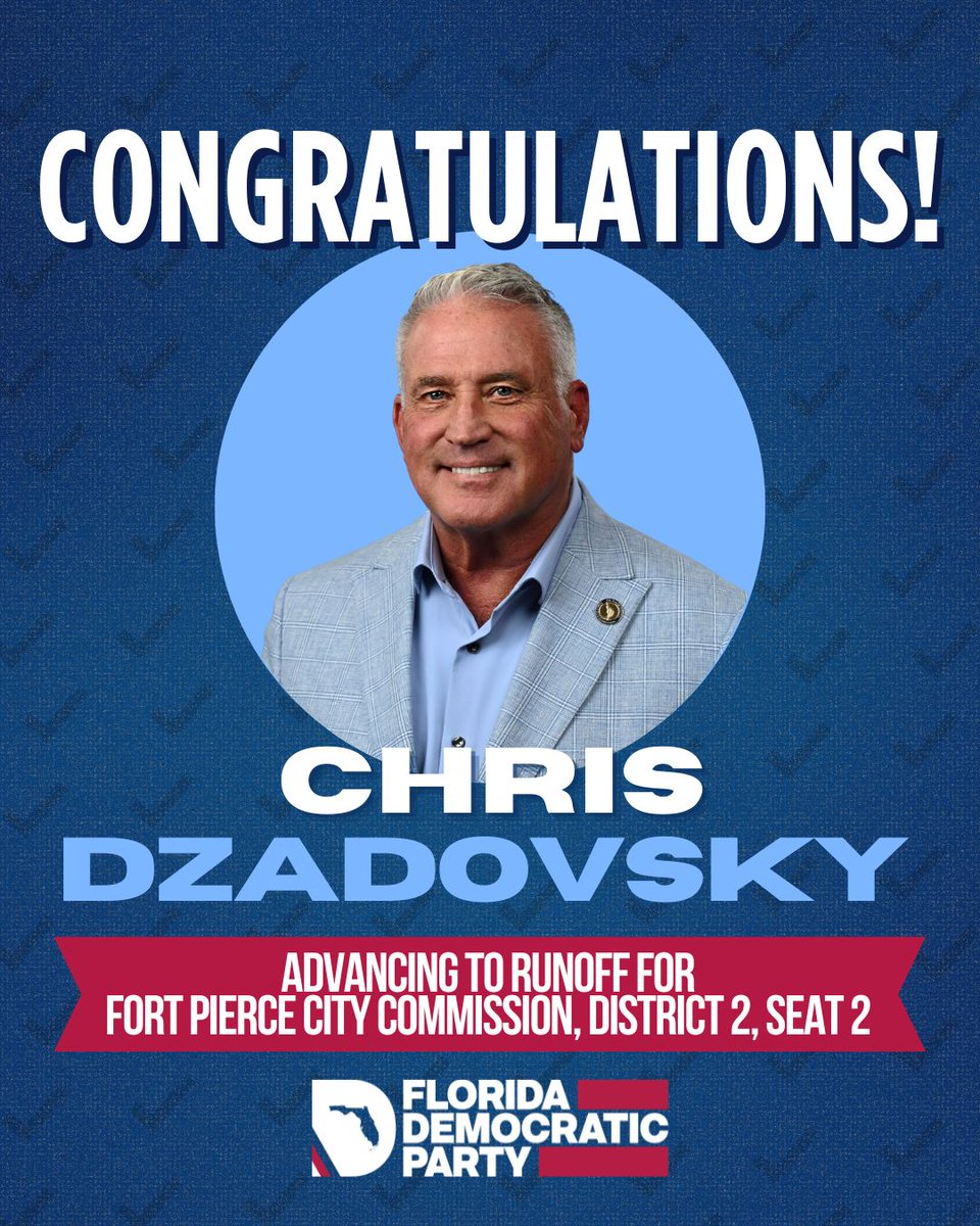 Congratulations to Chris Dzadovsky on advancing to a run-off for Fort Pierce City Commission! Fort Pierce deserves strong leadership, and Chris is ready to deliver. Let's keep the momentum going!