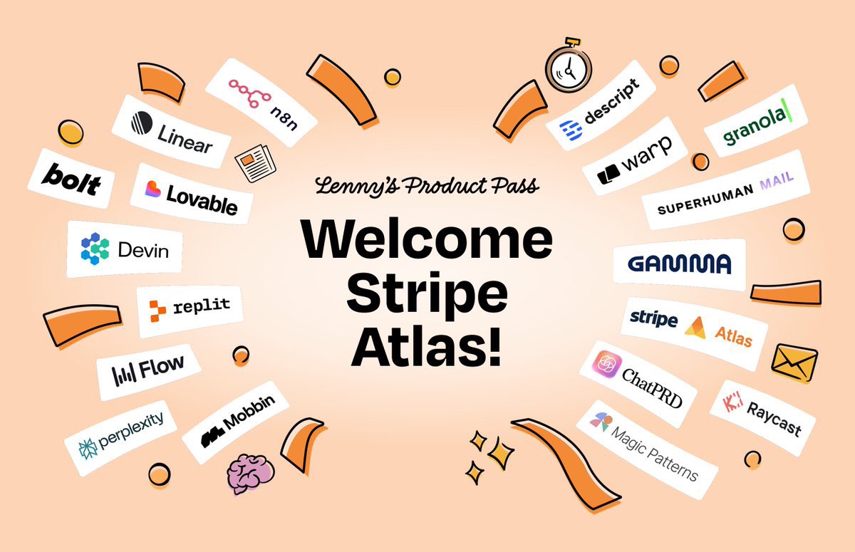太香了！ Lenny 大礼包新加入了Stripe Atlas！ Atlas 是Stripe 官方推出的注册美国公司，公司银行账户，获取EIN，开通企业 stripe ，税务处理等的服务，可以说是出海开发者的刚需了👍