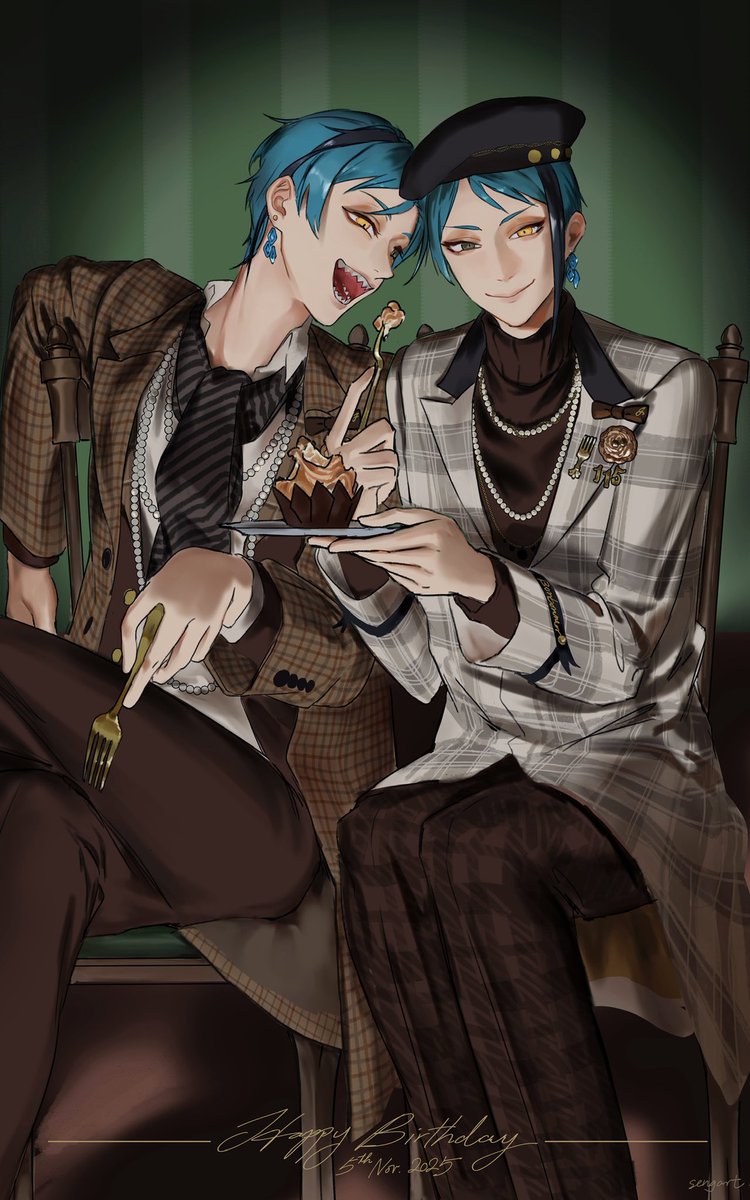 sengart_1227's tweet image. 🦈🧁Happy B-day🧁🐬

#リーチ兄弟誕生祭2025 
#フロイド・リーチ誕生祭2025
 #ジェイド・リーチ誕生祭2025
