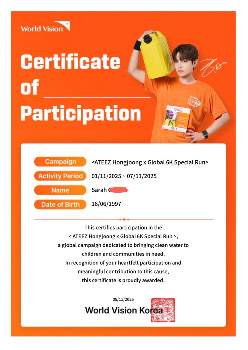 KeyDream8536's tweet photo. Proud of Hongjoong for being involved in such a good cause !

#global6k #hongjoong6k #RUN_WITH_HONGJOONG_2025
#ATEEZ  
@ATEEZofficial https://t.co/D0JEzk2eFZ