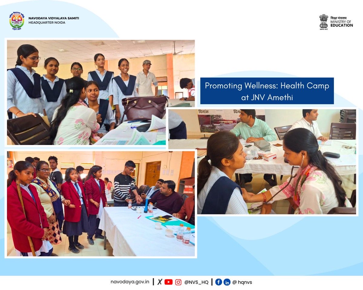 NVS_HQ's tweet image. A #MedicalCamp was organised at JNV Amethi, where doctors conducted general check-ups and guided students on hygiene and healthy living. The initiative emphasized preventive healthcare through blood pressure, eyesight, weight, and dental examinations. 

#JNVActivity #JNV #NVS