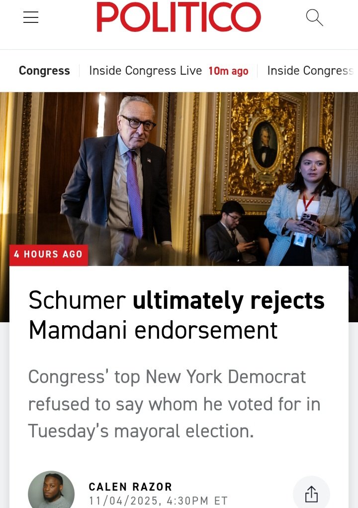 ⚡️It is high times 🇺🇸Americans on both Right &amp; Left should wake up!

Trump asked Republicans to vote for Cuomo inatead Sliwa who is Republican candidate.

And Schmer refused to endorse Mamdani who is a Democrat.

The Zionist SWAMP is at the TOP most corrupt leadership.