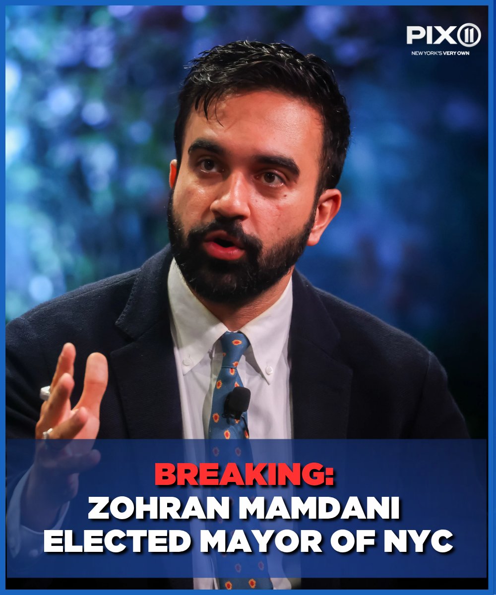 PIX11News's tweet image. #BREAKING | Zohran Mamdani is projected to win the New York City mayor&apos;s race, according to Decision Desk HQ.

Read the details at the link: pix11.com/news/zohran-ma…