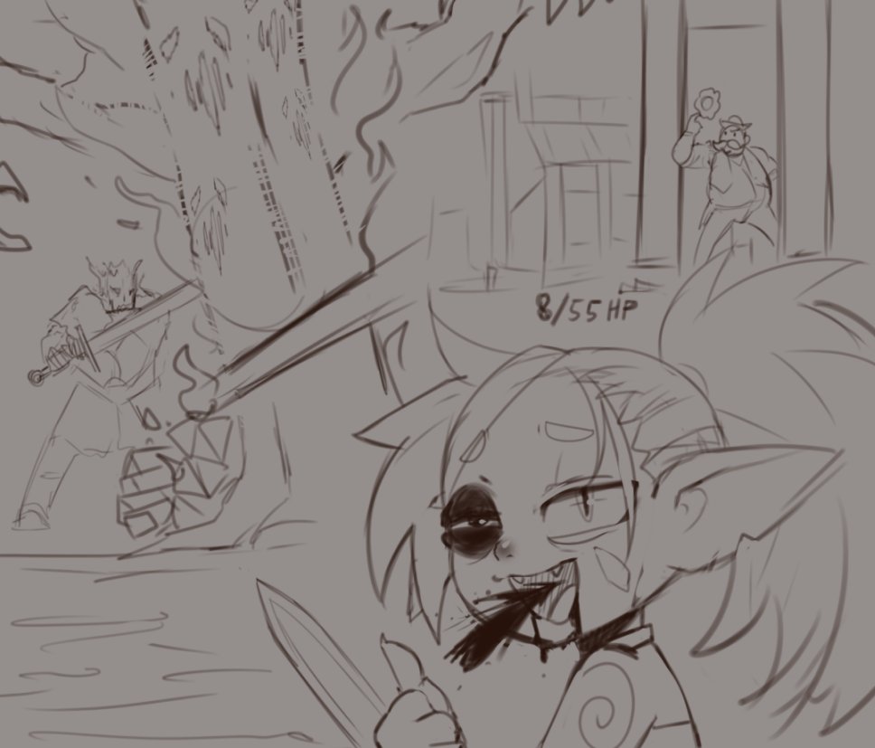 Session 9
What was supposed to be a nice down time session. 
But Goob gathered firewood for Peking Harvester Demon in front of the spooky tree with faces and got the cops called on her. She was trying to prove the tree faces move with fire, but it turned out to be an evil Treant.