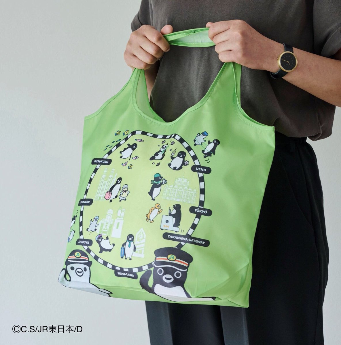 鉄道シリーズ・山手線】のハンドタオル、収納ポケット付きのエコバッグ