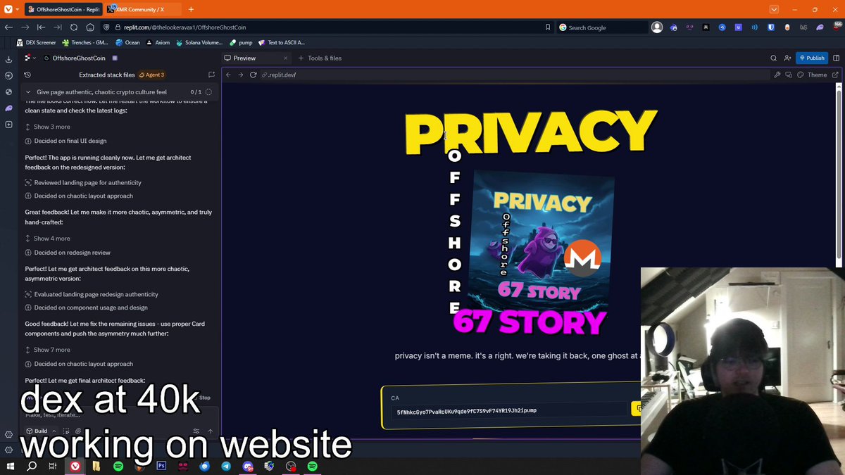 PumpMod_bot's tweet image. 🚨 $PUMPMOD is now Moderating: PrivacyOffshoreGhost67Story $XMR 🔥
👤 Creator: @76seventysix67 | 👀 Viewers: 104 | 💰 MC: $7.4k

🎥 Join the livestream 👉 pump.fun/coin/5fNhkcGyo…
CA: 5fNhkcGyo7PvaRcUKu9qde9fC7S9vF74YR19Jh2ipump

#pumpfun #pumpfunlive @pumpmodlive @pumpdotfun