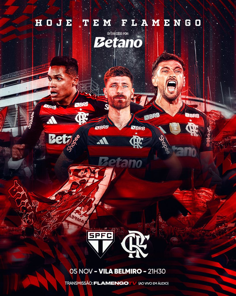 #HOJETEM Mengão em mais mais uma MISSÃO! O Mais Querido enfrenta o São Paulo, pelo <a href="/Brasileirao/">Brasileirão Betano</a>! 

CONTAMOS COM A NAÇÃO PARA BUSCAR OS 3 PONTOS! 

#SAOxFLA