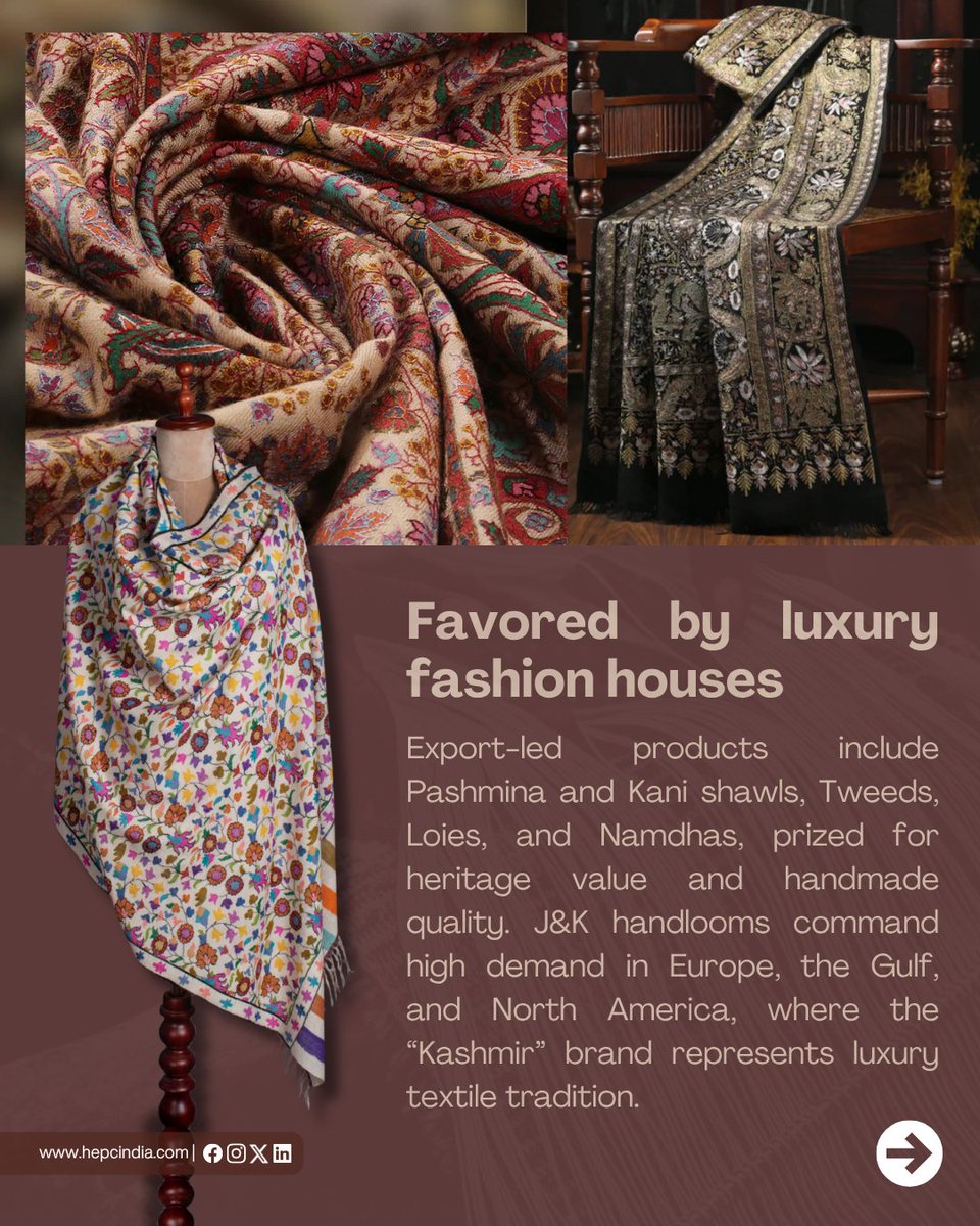 HEPC_India's tweet photo. Jammu &amp; Kashmir — The crown of Indian handlooms. From Pashmina to Kani, every weave embodies timeless craftsmanship and cultural elegance

#MyHandloomMyPride #HEPCIndia #HandloomExport #Vocal4Local https://t.co/y9uifA2rzF