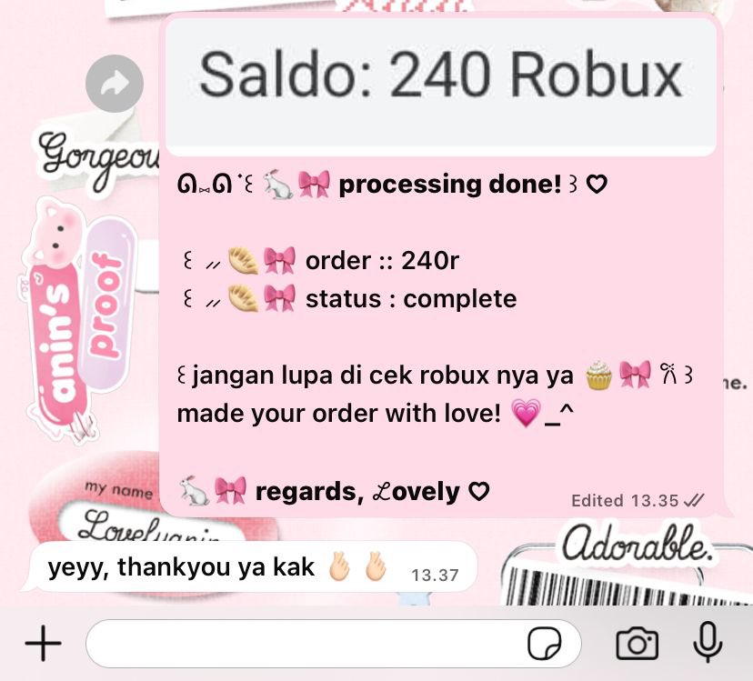 ‹𝟹 ⑅  ꒰ ▷ open robux fast! 🎀 ♡

꒰ price start :: 16.000 𐙚 ꒱ fast,murce &amp; 1OO% trusted. . made your order with love!୧ ⊹ no sekem sekem sama nyimut! 💗_^

🎀—— order ke :s.id/aninlovely

#zonauang #zonajajan