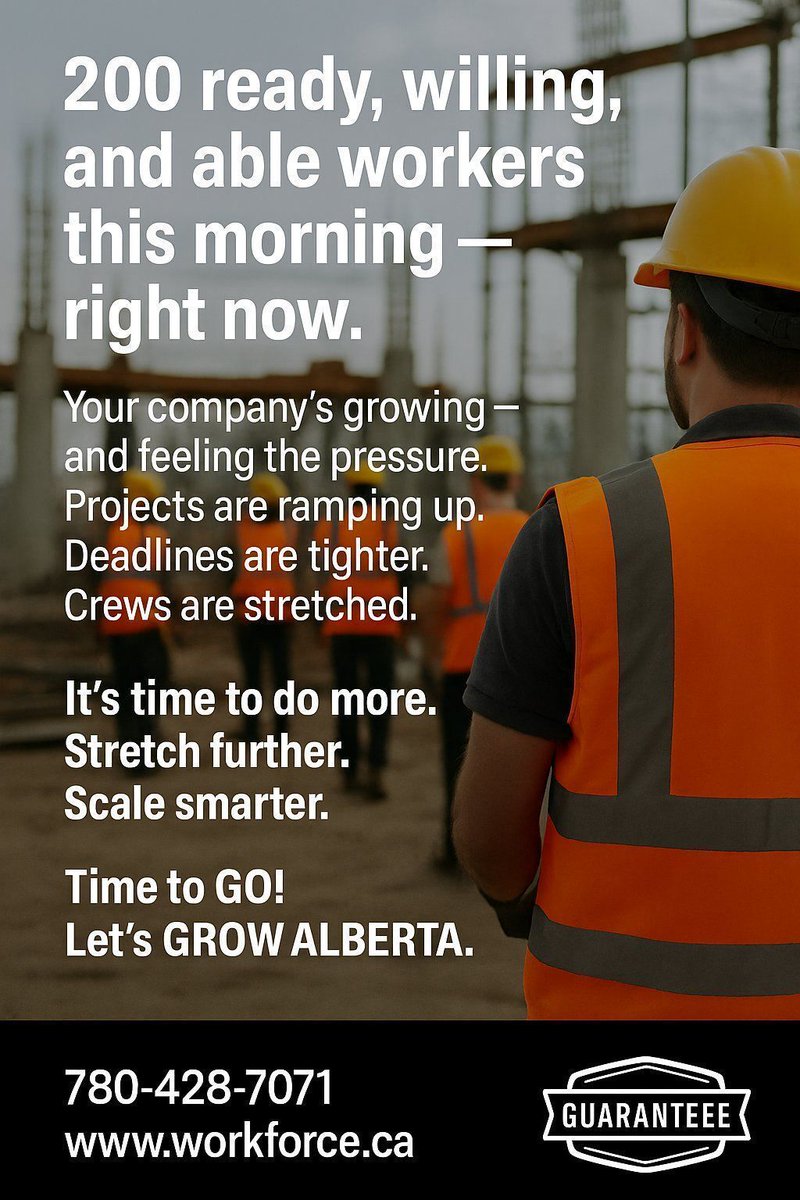 WorkforceEdm's tweet image. Your company’s growing — and feeling the pressure. Projects are ramping up. Deadlines are tighter. Crews are stretched.  It’s time to do more. Stretch further. Scale smarter. Time to GO! Let’s GROW ALBERTA.  📞 780-428-7701 📷 workforce.ca #yeg #edmonton #shpk #t8n