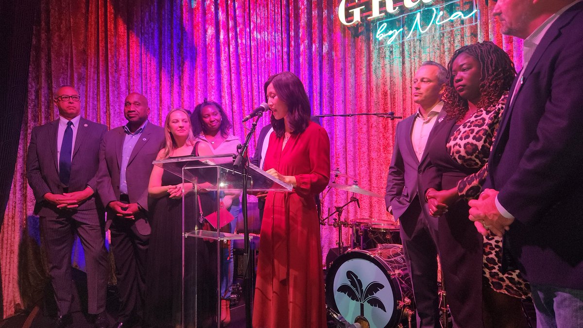 Wu gives her election speech, highlighting the success of her allies in the city council who were re-elected --president Ruthzee Louijeune and incumbent councilor Henry Santana. She reiterated that Boston cannot be bought and looks forward to the work ahead.