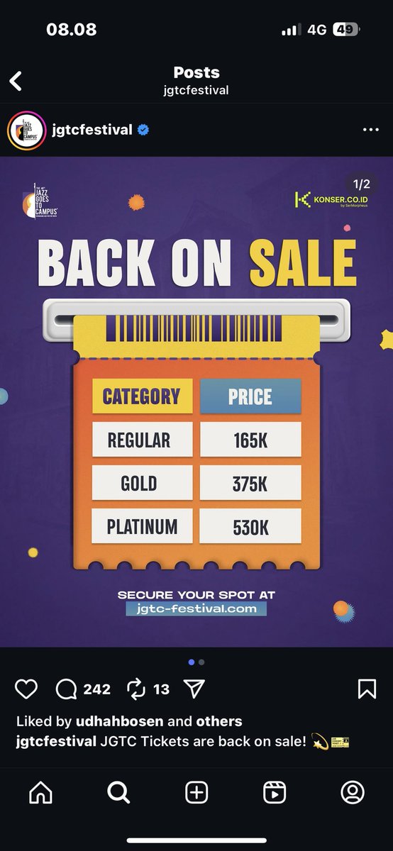 doksunniee's tweet photo. GUYSS kalo aku jual 2 tiket JGTC UI reguler only 125k/tix ada yang mau kahh? dm yaa #jgtc #jgtcui #wts https://t.co/g41XpclLt7
