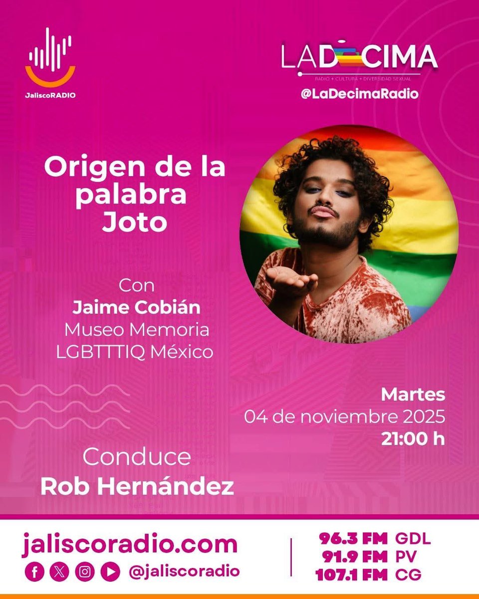 Sintonicen <a href="/ladecimaradio/">La Décima Radio</a> que hoy <a href="/jaimecobian/">Cobian</a> acompaña a <a href="/robsmx/">Rob Hernandez</a> para explicar el origen de la palabra ~ joto ~ entre otras muchas cosas por <a href="/JaliscoRadio/">Jalisco Radio</a> jaliscotv.com/jaliscoradio/