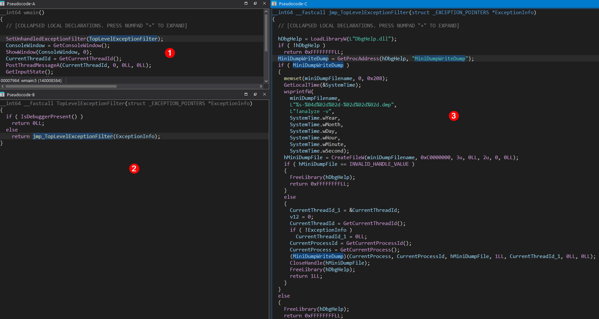 vinopaljiri's tweet photo. Malware devs chasing bonuses: this "unnamed" RAT plugin installs a top-level exception handler to create a minidump on crash — saved locally on the victim's machine.
Even villains do QA. 😂💸
#infosec #malware #devlife #bugreports