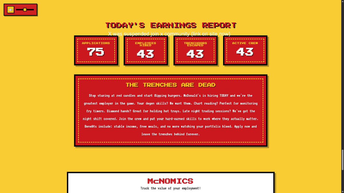 PumpMod_bot's tweet image. 🚨 $PUMPMOD is now Moderating: McDonalds.Fun $McDonalds 🔥
👤 Creator: @PumpMcDonalds | 👀 Viewers: 78 | 💰 MC: $15.1k

🎥 Join the livestream 👉 pump.fun/coin/CEfXFZdQM…
CA: CEfXFZdQMuH4QzcLHiDA4Y2a4UVQE1AYct1RgSyEpump

#pumpfun #pumpfunlive @pumpmodlive @pumpdotfun