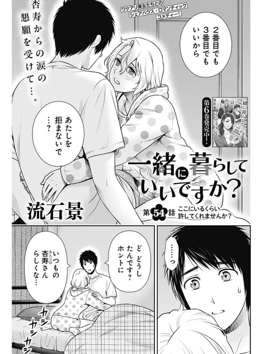 k_sasuga's tweet image. 本日発売のグランドジャンプにて「一緒暮らしていいですか？」54話が掲載されております！✨
和歌山から戻ってきたらマイペースで楽天家だったあんじゅが気弱に…一体何が？
重なると誰にでも起こりうる不調ですが…
よろしくお願いいたします❣️
#一緒に暮らしていいですか