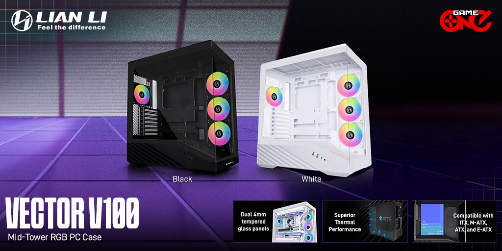 gameoneph's tweet image. Build bold with the Lian Li Vector V100! Sleek glass panels, vivid ARGB lighting, and a design made for power and flair.

🛒Shop Now: bit.ly/3IEYizO

#LianLiVectorV100 #LianLi #GamingCase #PCCase #TemperedGlassCase #PCBuild #CustomPC #GamingSetup #gameoneph