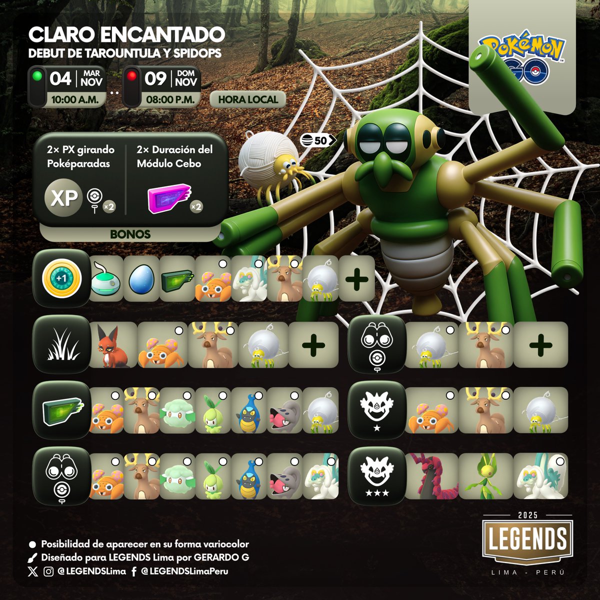 LEGENDSLima's tweet photo. 🇬🇧🇪🇸🇩🇪
Enchanted Hollow 🕷️🕸️
#Tarountula and #Spidops Debut 

#PokémonGO #PokemonGOApp https://t.co/q1C2qDdfcX