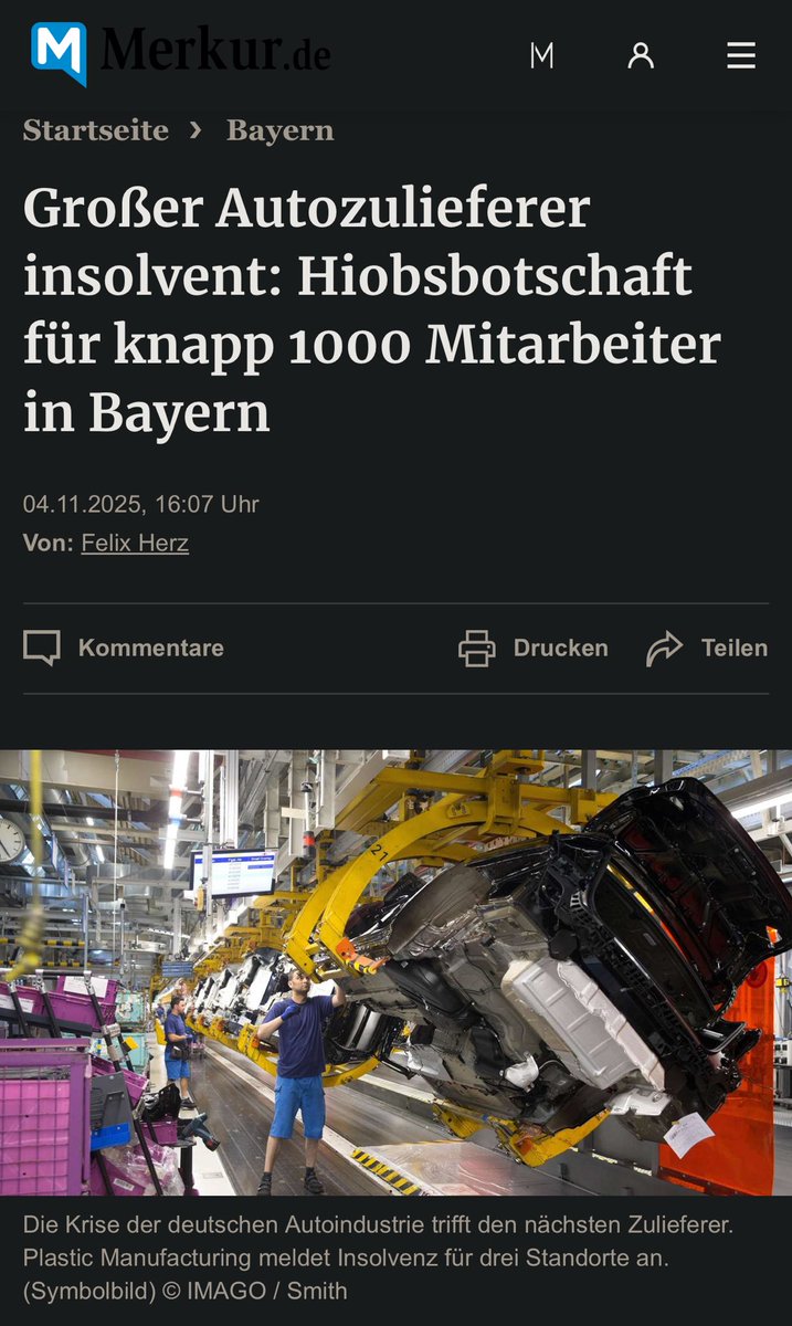 Der fränkische Zulieferer Plastic Manufacturing hat für seine deutschen Gesellschaften Insolvenz angemeldet. Über tausend Beschäftigte bangen um ihre Arbeitsplätze. Die Altparteien zerstören die deutsche Autoindustrie vorsätzlich. Deshalb AfD.