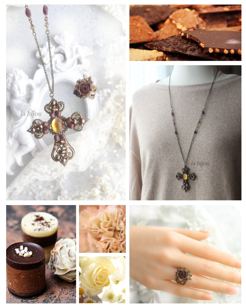 クリスマスに向けての新作
"ハニーショコラ　ネックレス＆リング"
蜂蜜色のヴィンテージガラスに、チョコレート色のビーズを添えた大人の甘いアクセサリー。
セットで限定２点ご用意。
11/22~24、minneさんのカートオープン時に販売予定。
minne.com/@soso
#la_bijou