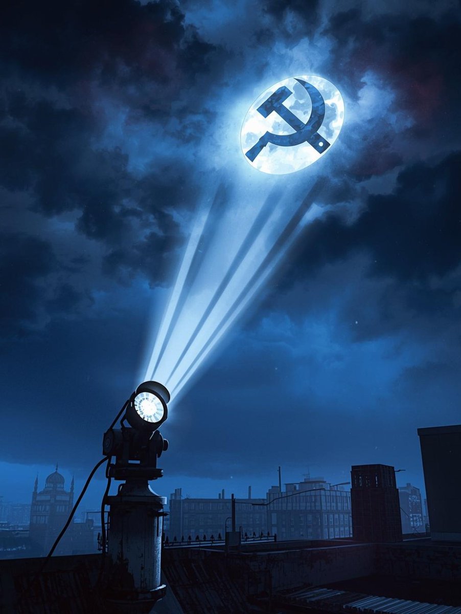 AllHallowsPat's tweet photo. Who would've thought in 2025 that New Yorkers would be beaming up the hammer and sickle instead of the Bat-Signal? City's trading caped crusaders for comrades. https://t.co/k1Y0cPB0gA