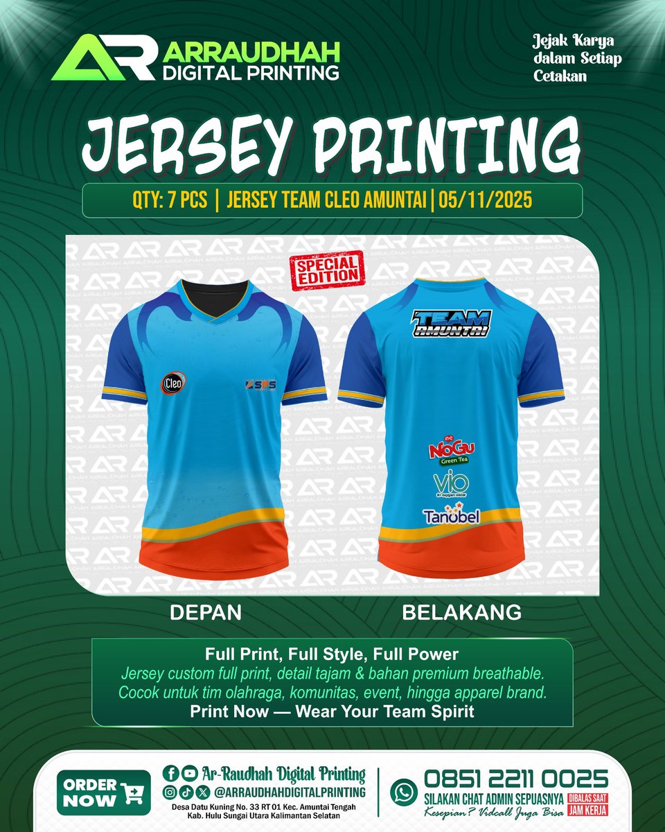 ARPrinting93's tweet photo. Jersey Full Printing
“Team Cleo Amuntai”

Hanya di Ar-Raudhah Digital Printing!
WhatsApp : 0851-2211-0025

#percetakan #arraudhahdigitalprinting 
#arraudhahprintinghsu #alabio #amuntai https://t.co/zW37YxcBbY