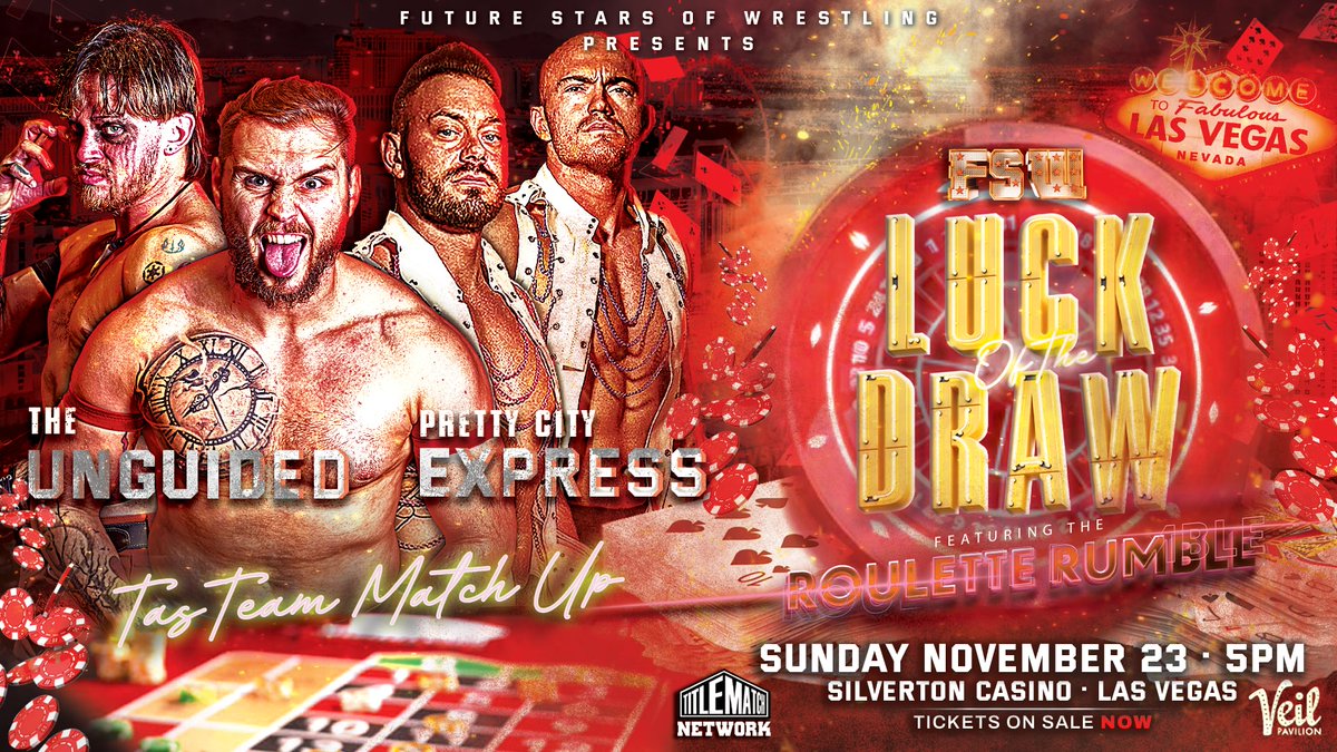 🎰 Luck of the Draw Update 🎰 

𝙂𝙧𝙪𝙙𝙜𝙚 𝙈𝙖𝙩𝙘𝙝 
The Unguided
VS
Pretty City Express 

🎲 FSW Luck of the Draw
🗓 Sunday, Nov 23 | 5PM
📍 Silverton Casino | #LasVegas 

🎟️ Ticket + Streaming links in bio!
