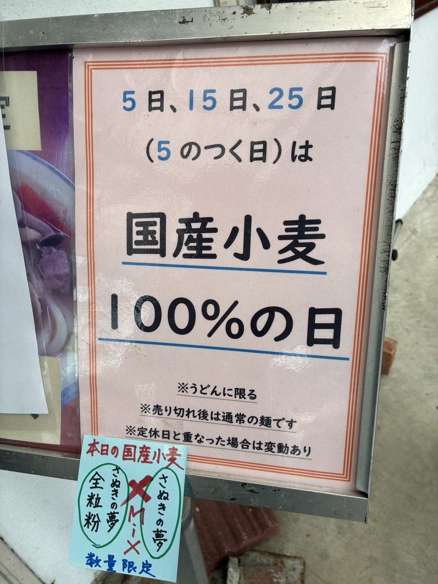5のつく日は国産小麦100%の手打麺や大島さん<a href="/menyaooshima204/">手打麺や大島</a> 

今日は「さぬきの夢」とのことで、さぬきの夢でうどん猫を作る身としては必食！

ムギュっとした力強さと小麦の香りがたまりません😊
山地蒲鉾さん<a href="/yamakama253609/">正田智香（山地蒲鉾広報）</a> の揚げたてちくわ天と一緒に

#今日食べたうどん
#本物うどんのうどん猫