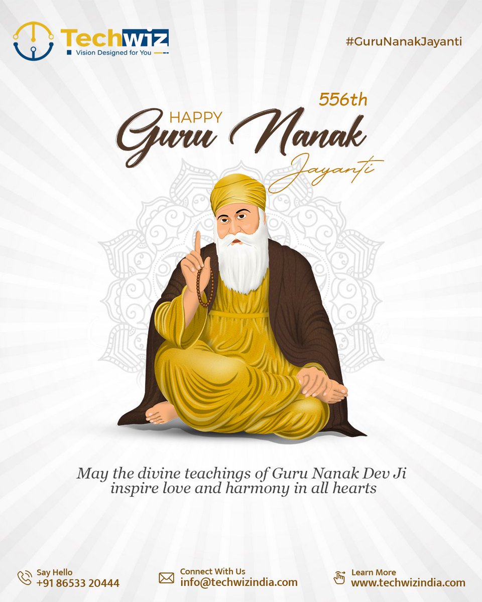 techwizind's tweet image. May the divine teachings of Guru Nanak Dev Ji guide us toward peace, kindness, and unity.
Let’s celebrate his eternal light that continues to illuminate our hearts. 🌼✨
Happy Guru Nanak Jayanti! 🙏
#GuruNanakJayanti  #PeaceAndKindness #DivineWisdom #BlessedDay #GuruNanakDevJi