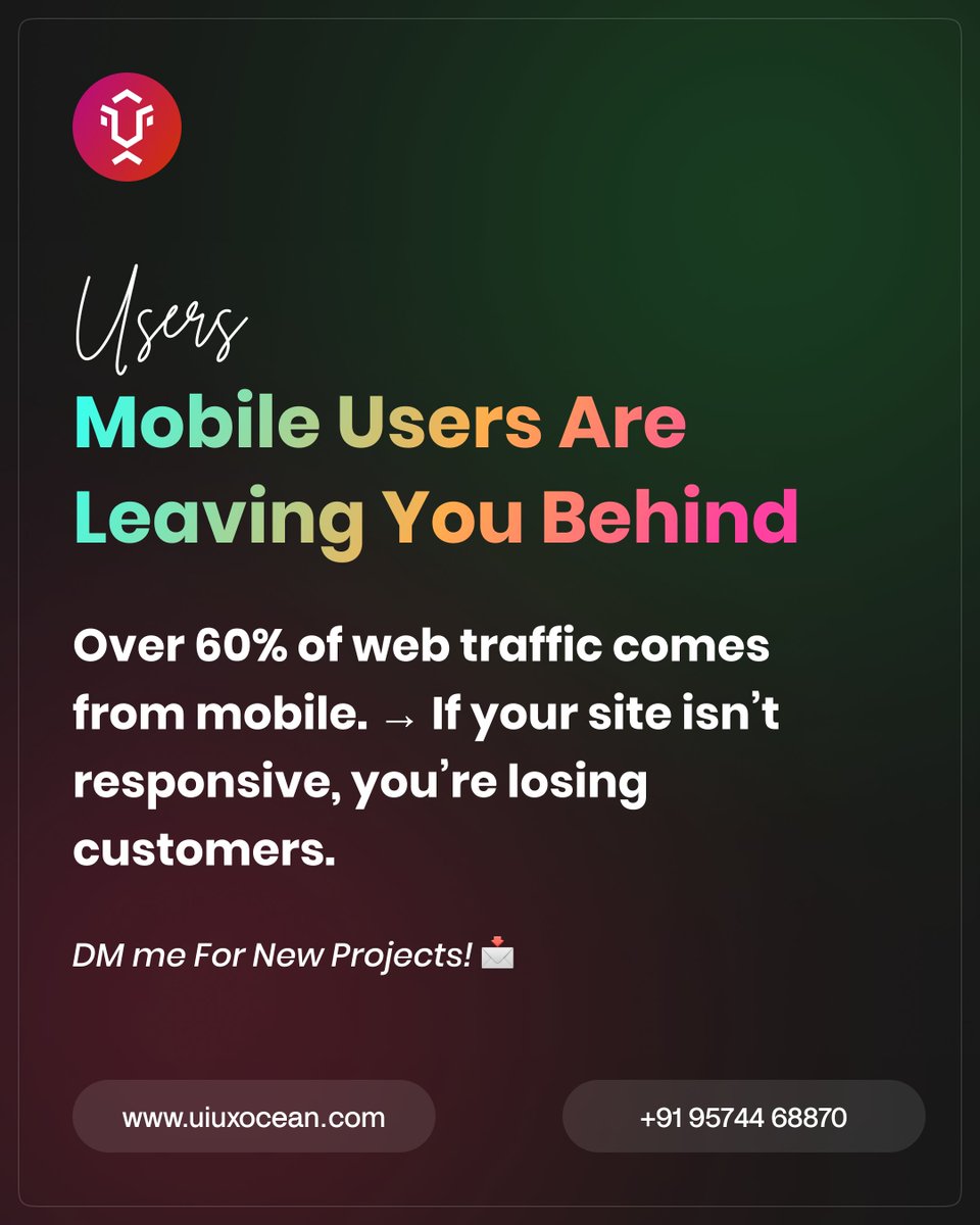 rajesh_uiux's tweet image. Mobile Users Are Leaving You Behind

Over 60% of web traffic comes from mobile. → If your site isn’t responsive, you’re losing customers.

DM me For New Projects! 💌