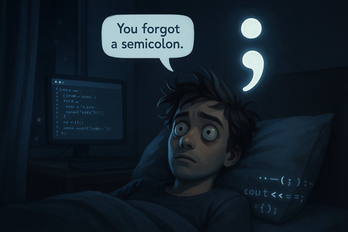 mufratnir's tweet image. My brain at 3 AM:
“You forgot a semicolon.”
#DeveloperProblems #WebDev
