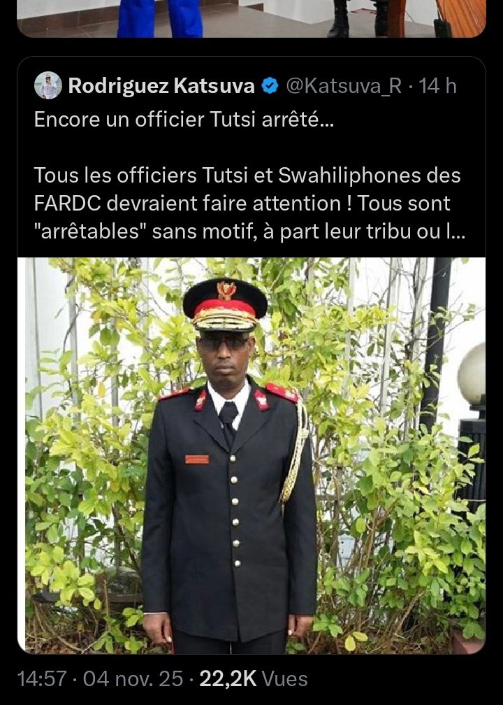 MaishaRdc's tweet photo. #RDC_GL:
Discours de haine et double langage autour des Tutsis congolais de @marlonluzayamo_ et @SergeKanyinda13.
« Les Tutsis ne sont pas des Congolais. Il n’existe pas une tribu appelée Tutsi congolais... Un officier Tutsi, c’est au Rwanda, pas au Congo. » @SergeKanyinda13, communicateur de l’UDPS, en réaction au post de @Katsuva_R condamnant l’arrestation d’un officier des FARDC, de l’ethnie Banyamulenge (Tutsi congolais).
En réaction à cette déclaration, Anäel marlon luzayamo, chargé de la propagande de @PatrickMuyaya, a commenté :
« Bien recadré. Merci. »
Un message de félicitations adressé à @SergeKanyinda13 pour avoir, selon lui, « bien répondu » à @Katsuva_R, qui dénonçait une arrestation motivée par des considérations ethniques.
Le plus surprenant, c’est qu’à chaque fois qu’un discours de haine visant les Tutsis congolais circule sur les réseaux sociaux, qu’il provienne d’un officiel congolais ou d’un proche du régime de Félix Tshisekedi , Anäel marlon @marlonluzayamo_ un très proche de @PatrickMuyaya , intervient pour tenter de minimiser, à nier ou de justifier ces propos.
Il s’emploie alors à mobiliser certains membres ( recrutés ) de la communauté tutsie congolaise, tels que @patrick_bagabo, @muheto_muhizi, @HAGANA45,...et d’autres, souvent invités sur la RTNC ou dans des Spaces X, afin de démentir l’existence de la haine et de la discrimination contre les Tutsis congolais.
Pourtant, paradoxalement, Anäel marlon luzayamo lui-même ne reconnaît pas l’existence des Tutsis congolais.
Ceux-ci ( des tutsis congolais ) ne deviennent « visibles ou existent» pour lui que lorsqu’il s’agit d’en utiliser quelques-uns, souvent manipulés ou corrompus pour blanchir leur propre persécuteur, l’État congolais.
@ymahmoudali @EU_Commission @EUatUN @UNOSAPG @NBerlangaEU @WairimuANderitu @JBorgstam @FEGnassingbe @AsstSecStateAF @HuangXia16 @JuttaUrpilainen @AlgeriaUN @ROK_Mission @AAAkodjenou @USEmbKinshasa @cvoule @SierraLeoneUN @kayikwambaT
@ONUMocambique @onduhungirehe @UN_BintouKeita
@swiss_un @UnderSecStateP
@UsambUN @US_SrAdvisorAF @ONUGeneve
@UKUN_NewYork @ottoplatus @UNHumanRights
@FranceONU @USEmbKinshasa @USAmbUN @JosepBorrellF @eucopresident @mbachelet @MofaQatar_FR @antonioguterres